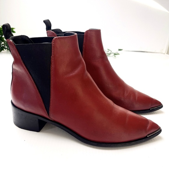Acne Studios Jensen Burgundy Red Smooth Leather Pointed Toe Chelsea Boots 7.5 - Picture 3 of 12